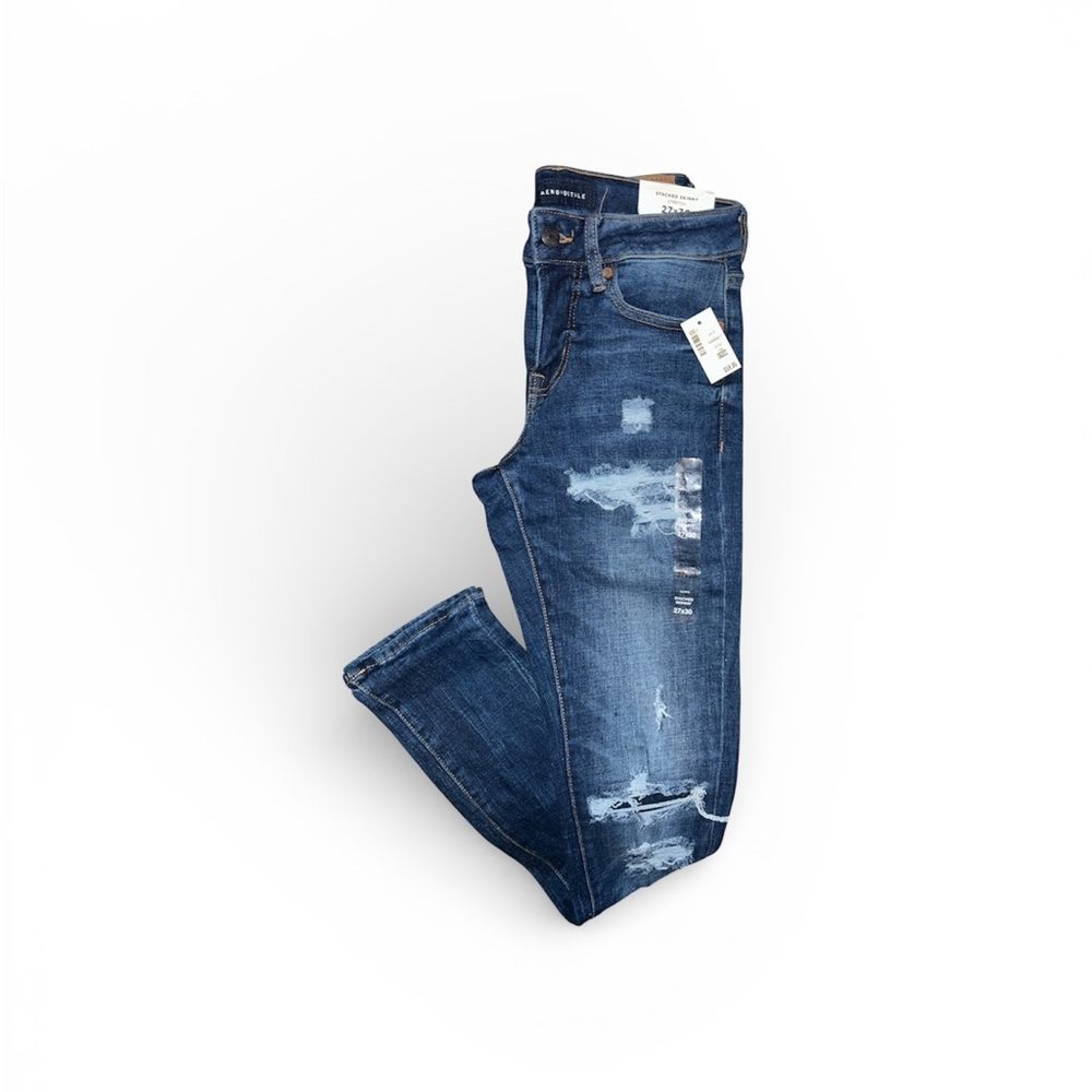 NWT Aeropostale men’s Distressed stacked skinny Blue Jeans 27x30